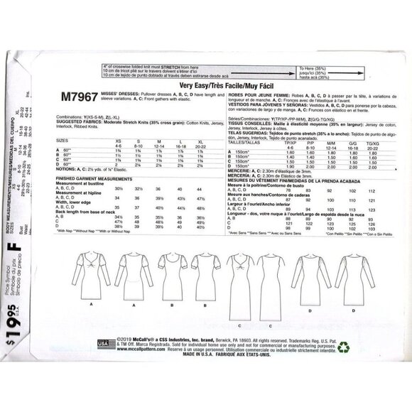 McCall's M7967 Misses L to XL Pullover Dresses Uncut Sewing Pattern New - Picture 2 of 2